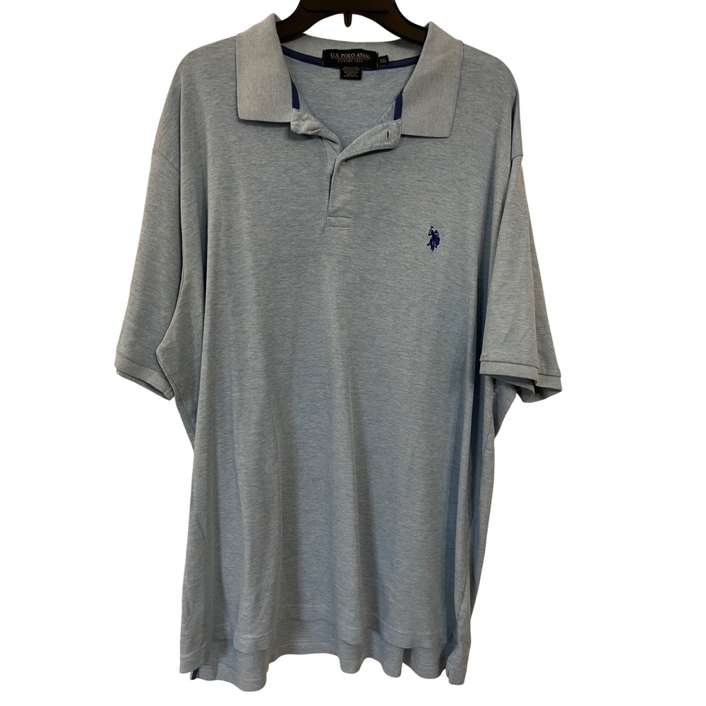 US Polo‎ Assn Mens XXL Light Blue Luxury Feel Heathered Short Sleeve Polo Shirt